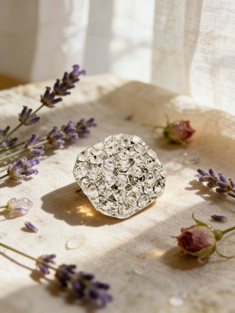 Vintage Silver Tone Pave Rhinestone Square Brooch Pin